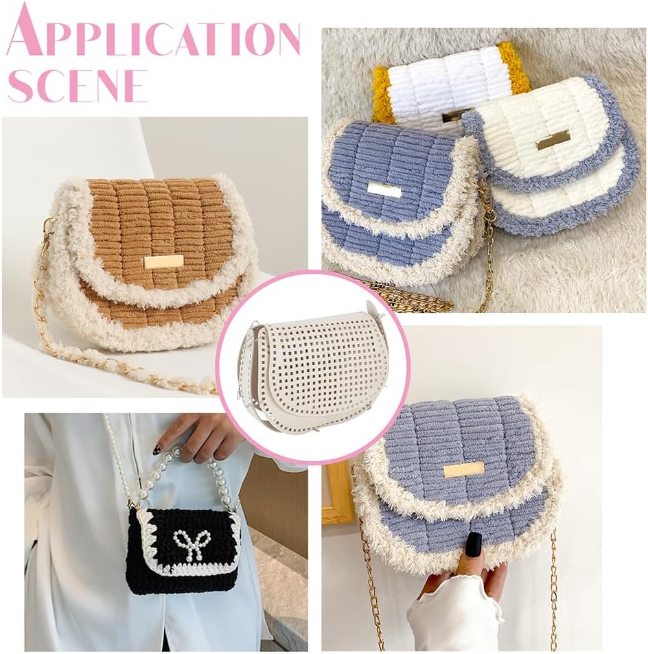 WADORN 4 Sets DIY PU Leather Bag Knitting Set, PU Leather Mesh Sheet Kit for Crochet Bag Making Handmade Handbag Crochet Kit for Acrylic Yarn Crafting Knit and Crochet Projects, 4 Colors