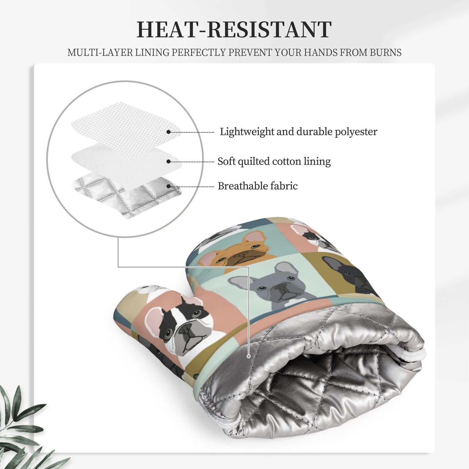 Fun Dog - Juego de guantes de horno y soportes para ollas, 4 manoplas de silicona antideslizantes para cocina, resistentes al calor, almohadillas calientes para cocinar, asar, hornear, microondas,