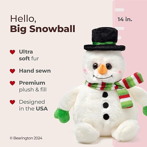 Vista 2 de Bearington Big Snowball Christmas Snowman Plush Toy - 14" Soft Stuffed Snowman Plushies for Christmas with Bowler Hat and Knit Scarf - Adorable Snow