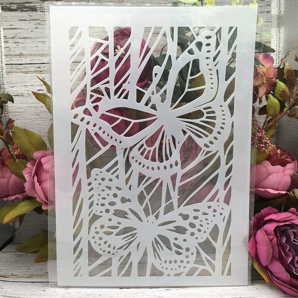 4 stencil rotondi A4 da 29 cm, con cornice a farfalla, per dipingere su legno, stencil riutilizzabili per la decorazione della casa, stencil e modelli fai da te per segni, artigianato, arte