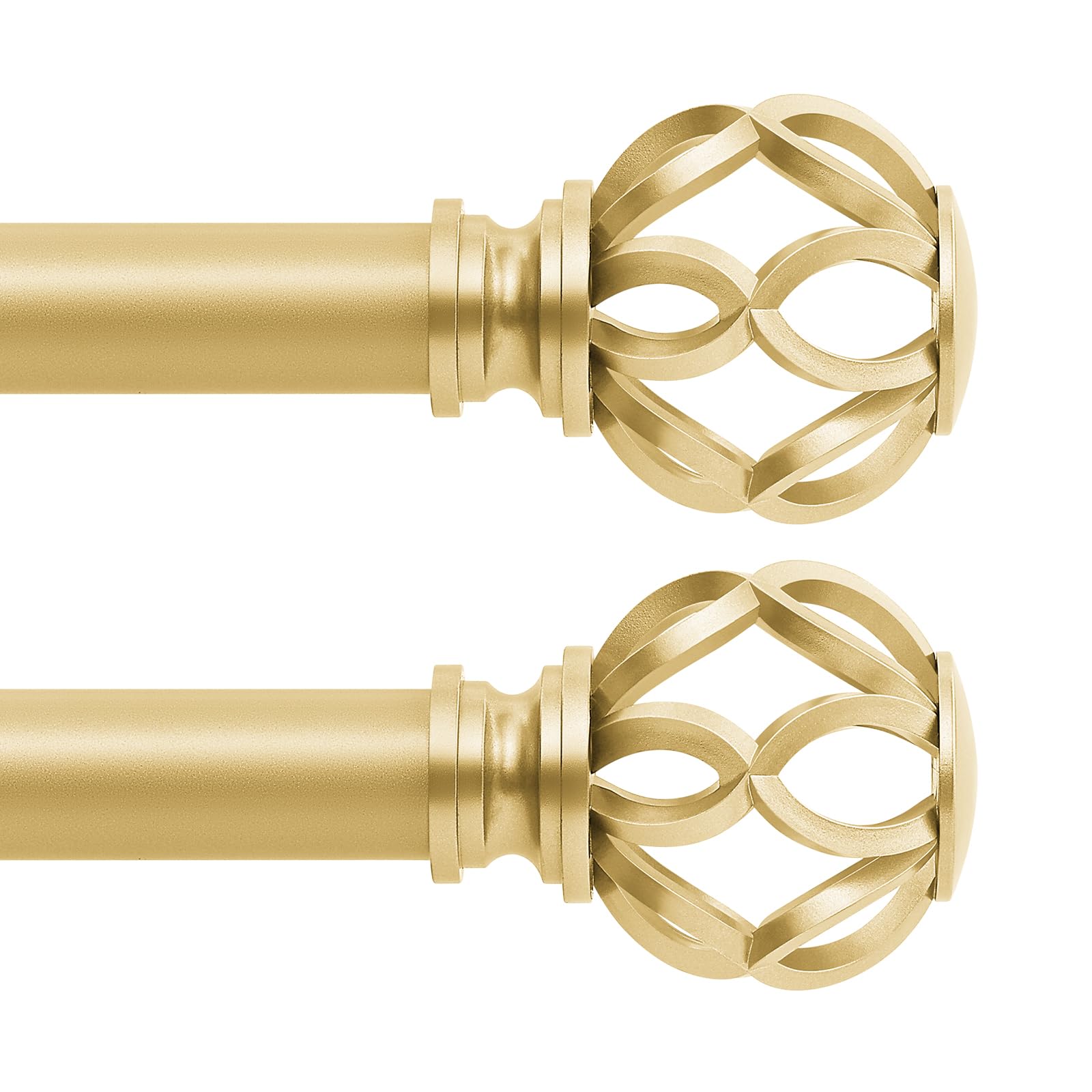 TVWOO Gold Decorative Farmhouse Curtain Rods 2 Pack:36-88" Adjustable Heavy Duty Single Window Curtain Rod for Bedroom Living Room,Gold Boho Rustic