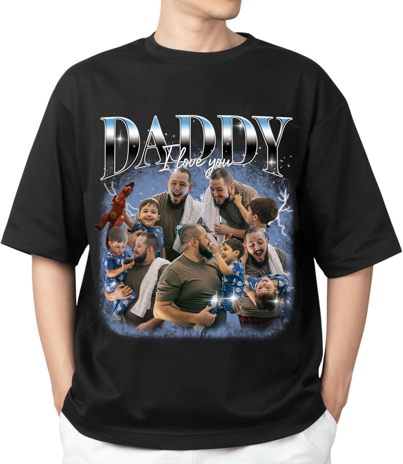 NAZENTI Custom Bootleg Dad Bootleg Rap Tee, Personalized T-Shirts with Picture for Father’s Day, Christmas, Birthday