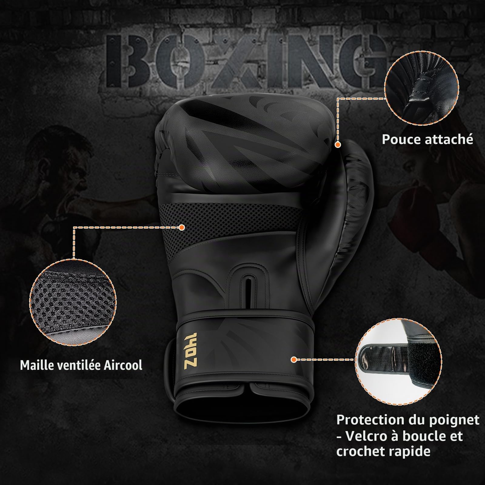Dripex Gants de Boxe, Gants d'Entraînement de Boxe Cuir, Boxing Gloves Muay Thai Kickboxing MMA, Gants pour Sac de Frappe, pour Hommes Femmes Adulte Jeunes(8 10 12 14 16 oz)
