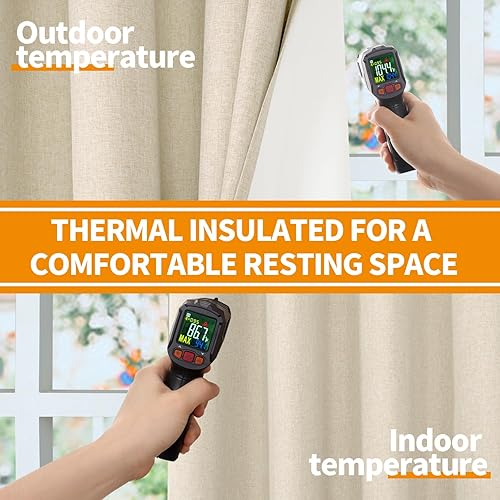 Miniatura 3 de YoungsTex Cortinas opacas 100% de lino de 84 pulgadas de largo para dormitorio rural, cortinas con aislamiento térmico beige con ojales,