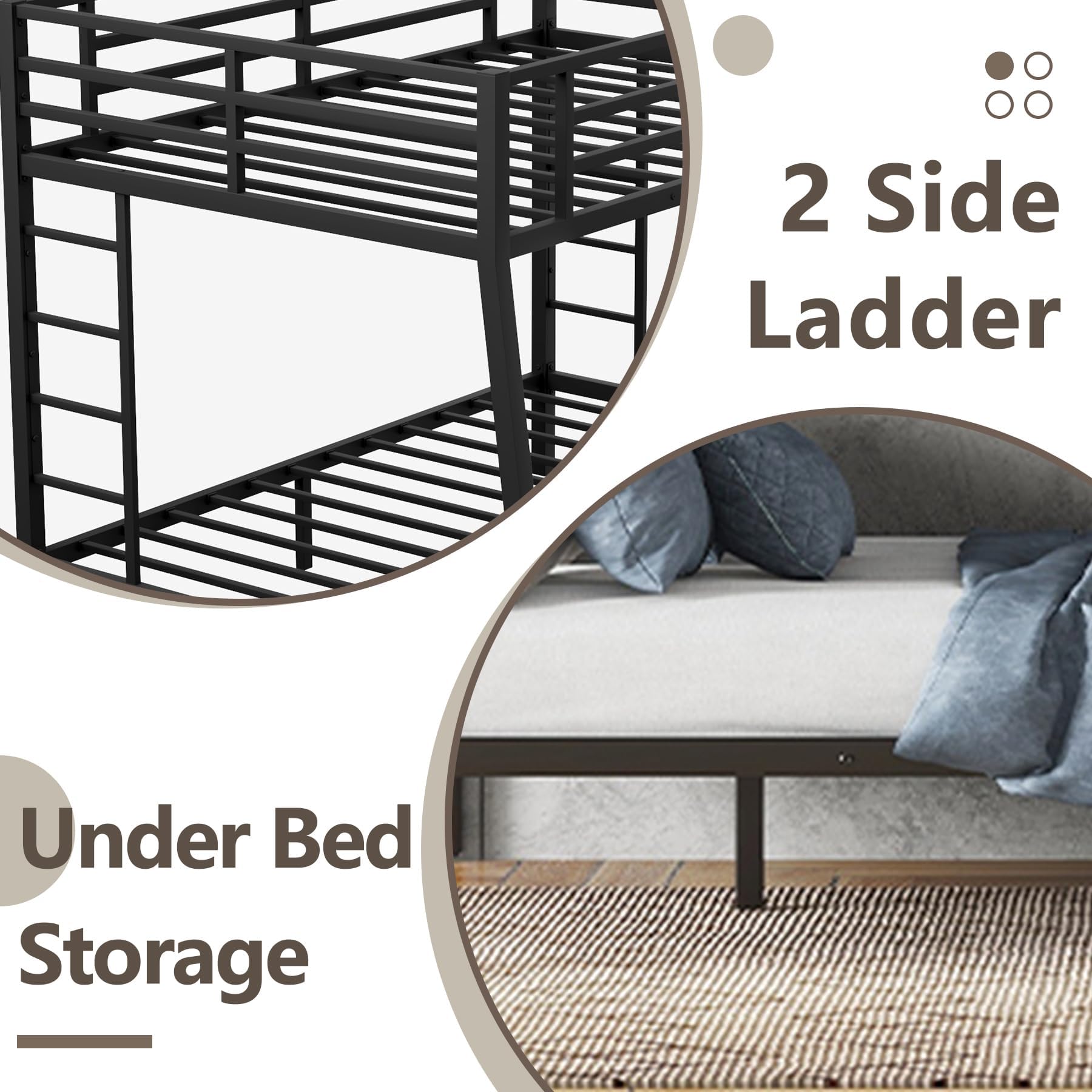 Full XL Over Queen Bunk Bed,Heavy Duty Metal Bunk Bed Frame for Adults,2 Side Ladder,Guardrail,Space-Saving,Noise Reduced,No Box Spring Needed,Black (Black, Full XL Over Queen)