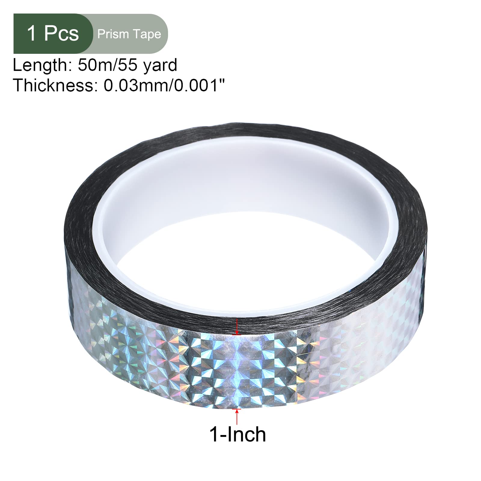 YOKIVE Prism Tape, Self Adhesive Holographic Reflective Decorative Tapes, Great for Craft Projects, DIY Art, Home, Daily Use (Silver, 1 Inch x 55 Yard)