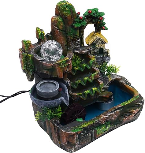 Vista 124 de Indoor Waterfall Fountain Tabletop Fountains with LED Lights,with Rolling Ball Atomizer,Lighted Illuminated Waterfall Indoor Small Rockery Desktop