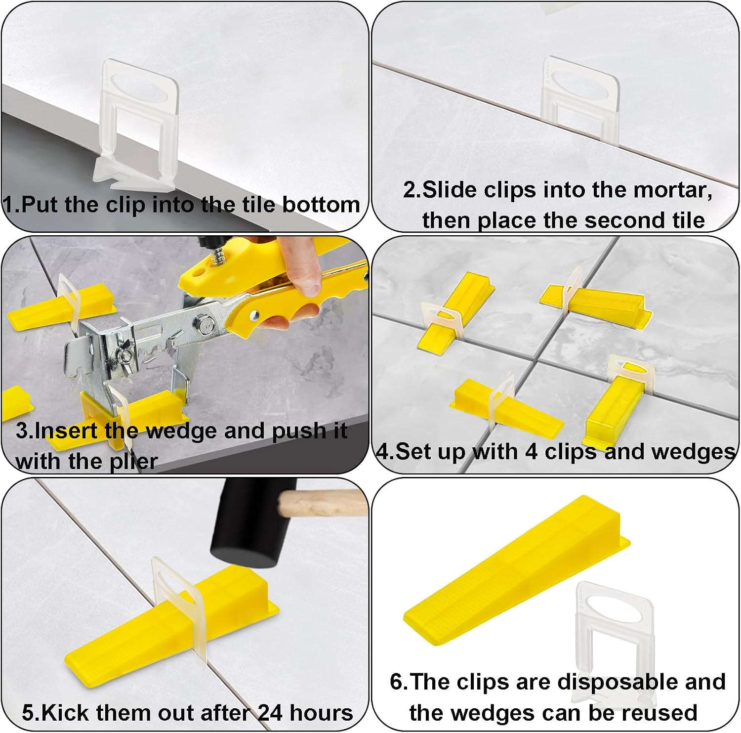 Okllen Tile Leveling System 1/8" Kit with 1pc Tile Plier, 600pcs Tile Spacers Level Clips, 200pcs Reusable Wedges for Wall Floor Tile Adjustment Installation