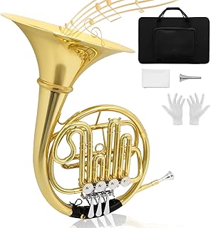 French Horn Bb 4 Key Single – Professional Beginner Set for Students & School Bands‌ Brass Lacquer Gold Craft French Horn Includes Musical Instrument Box Mouthpiece, Gloves, Cleaning Cloth