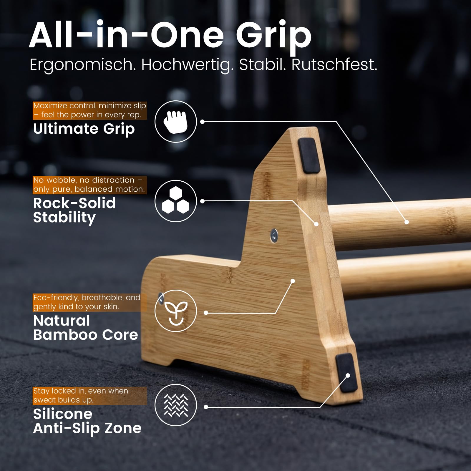 Calisthenics Equipment 3 in 1, maniglie in legno, parallele ergonomiche, per flessioni, per la casa