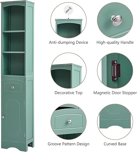 Miniatura 5 de IKAYAA - Armario de almacenamiento alto para baño, angosto, independiente, torre de lino con estantes ajustables y cajón para baño y dormitorio,