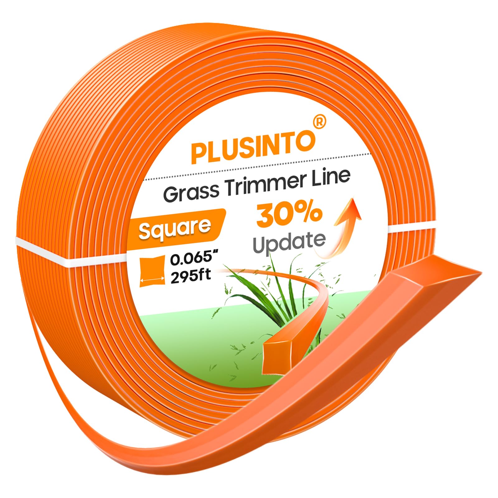 PLUSINTO String Trimmer Line .065", 295 Feet Weed Eater String, Square Trimmer Line for Universal Replacement, Orange Premium Nylon String Trimmer Line for Light Grass&Weeds