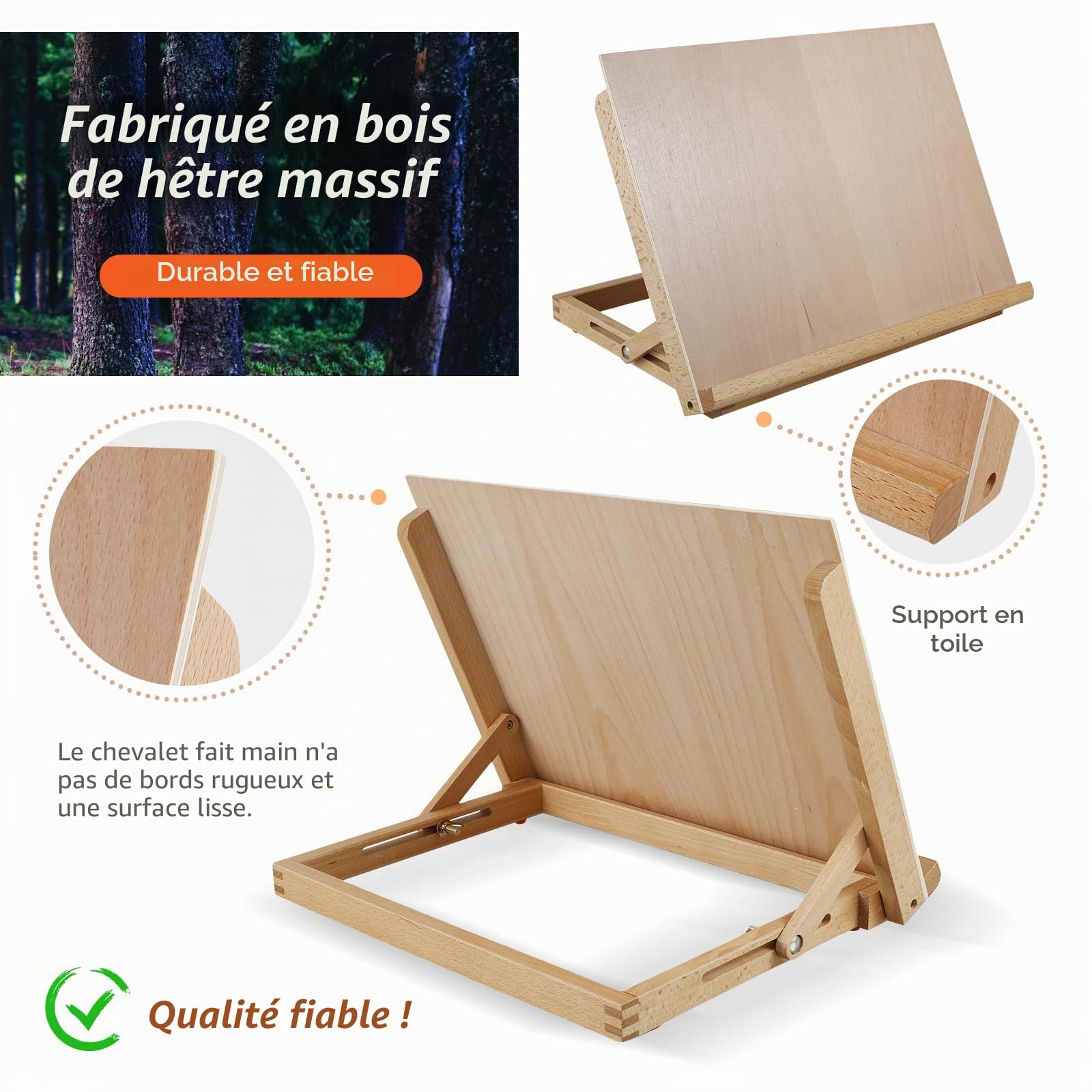 Chevalet de dessin pour artistes, format A3, en bois de hêtre massif, pour bureau, 42,9 x 32 x 6 cm, angle réglable, pliable, pour artistes, débutants, étudiants