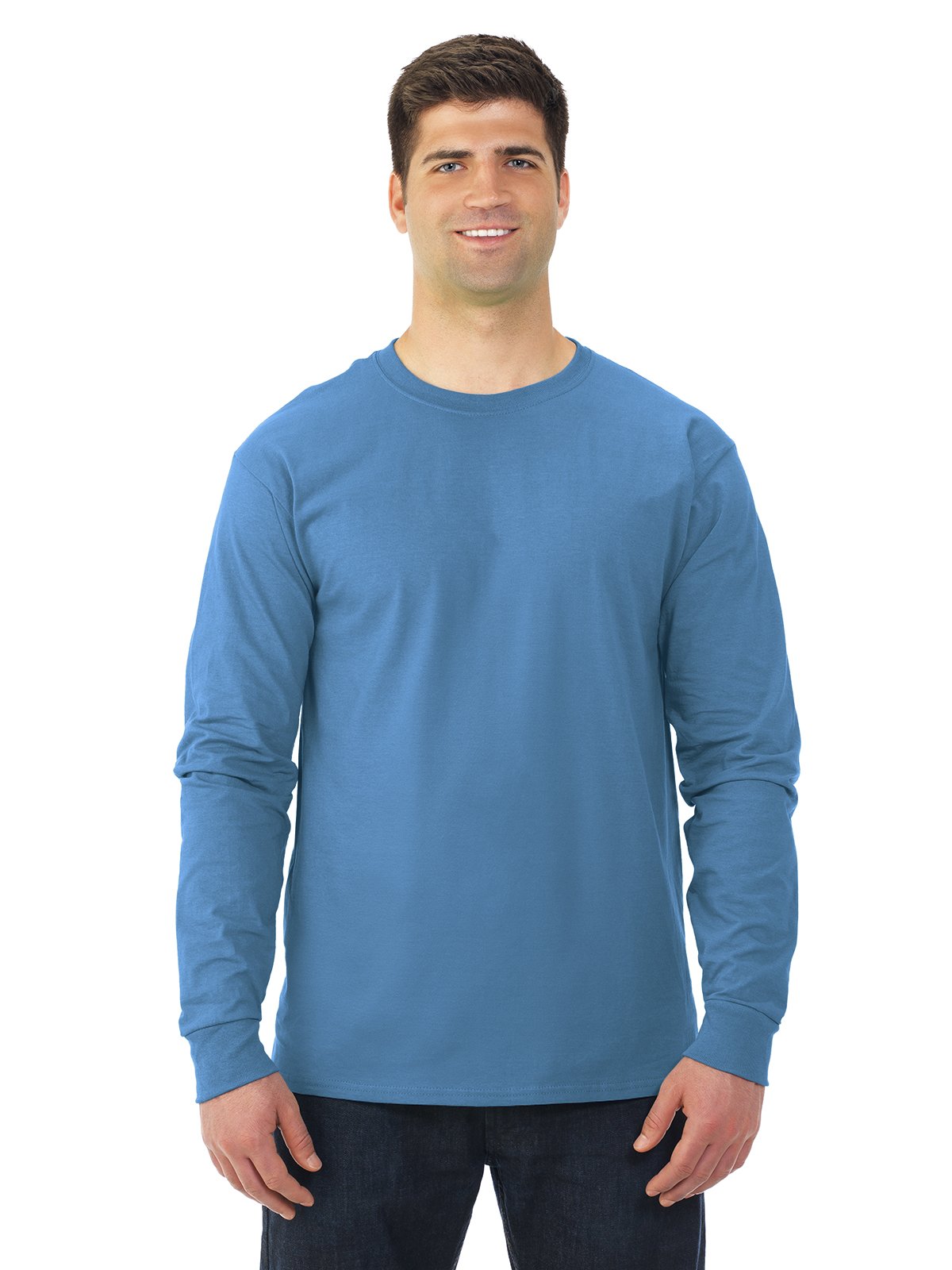 Fruit Of The Loom Adult HD Cotton Long Sleeve Crew T-Shirt, 3XL, Columbia Blue
