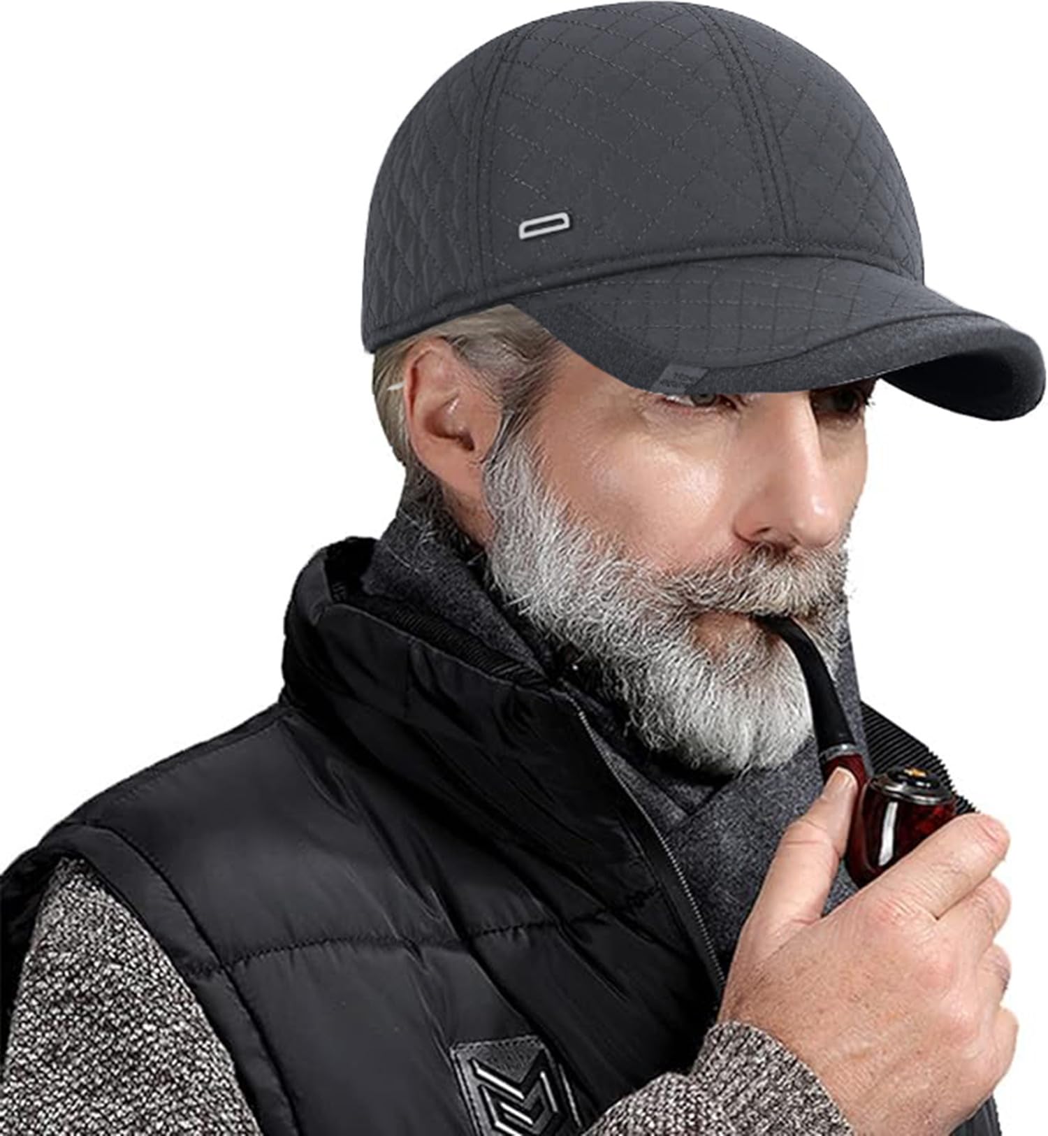 Winter Hats for Men Baseball Cap Warm Fleece Lined Dad Caps with Fold Earmuffs Adjustable Peaked Warmer Driving Cap Gray