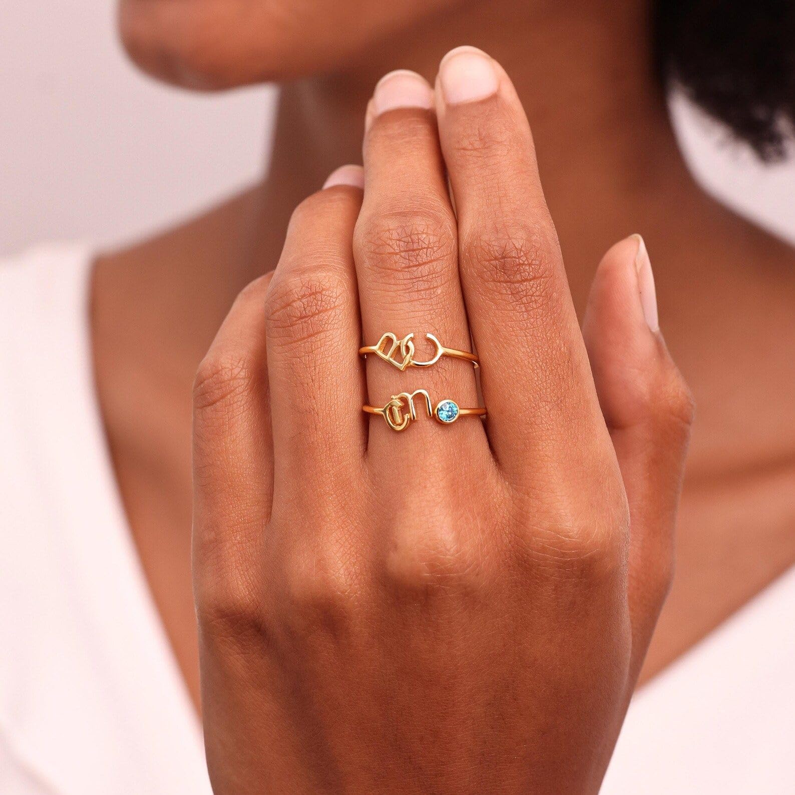 Inicial Anillo personalizado 925 Plata dos iniciales Joyería colgante Joyería Personalizada Nombre de la gema Anniversario Día de la Madre