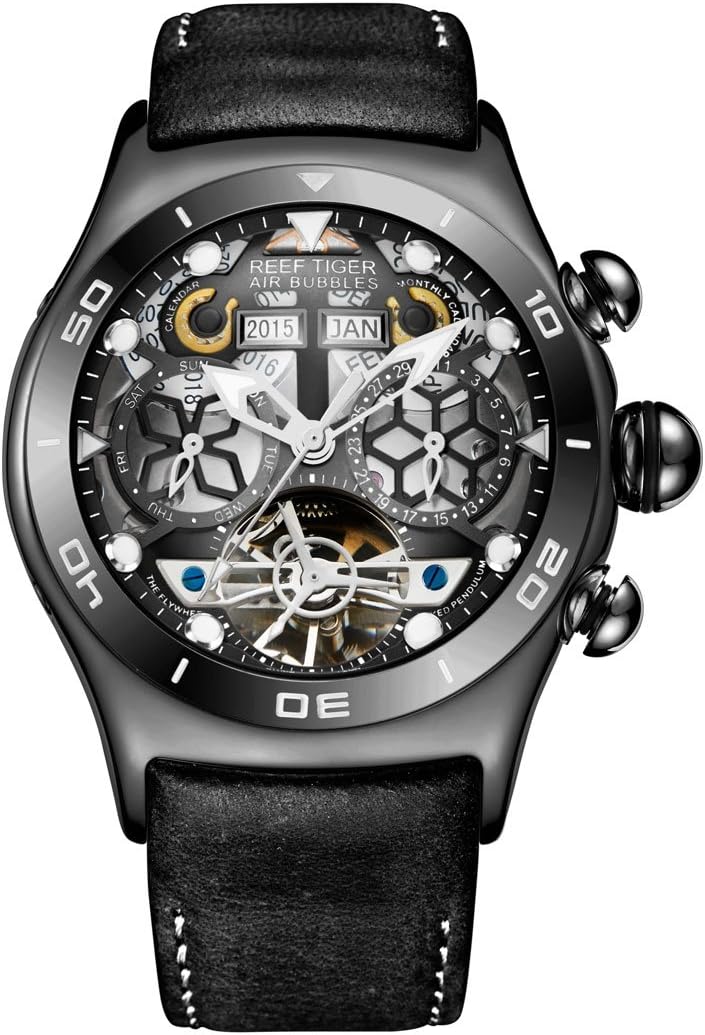 Sport Watches for Mens Black Skeleton Dial Steel Tourbillon Watch RGA703 (NRGA703-BBB)