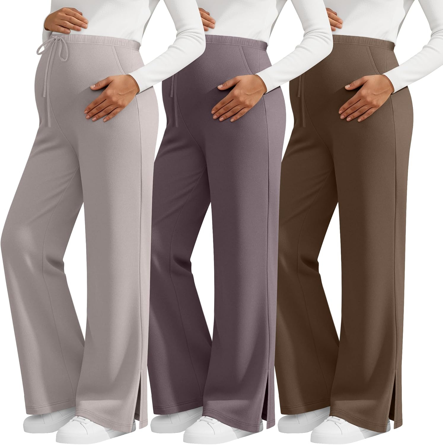 3 Pack Women's Maternity Pants, Over The Belly Pregnancy Sweatpants, Wide Leg Lounge Bottoms with Pockets