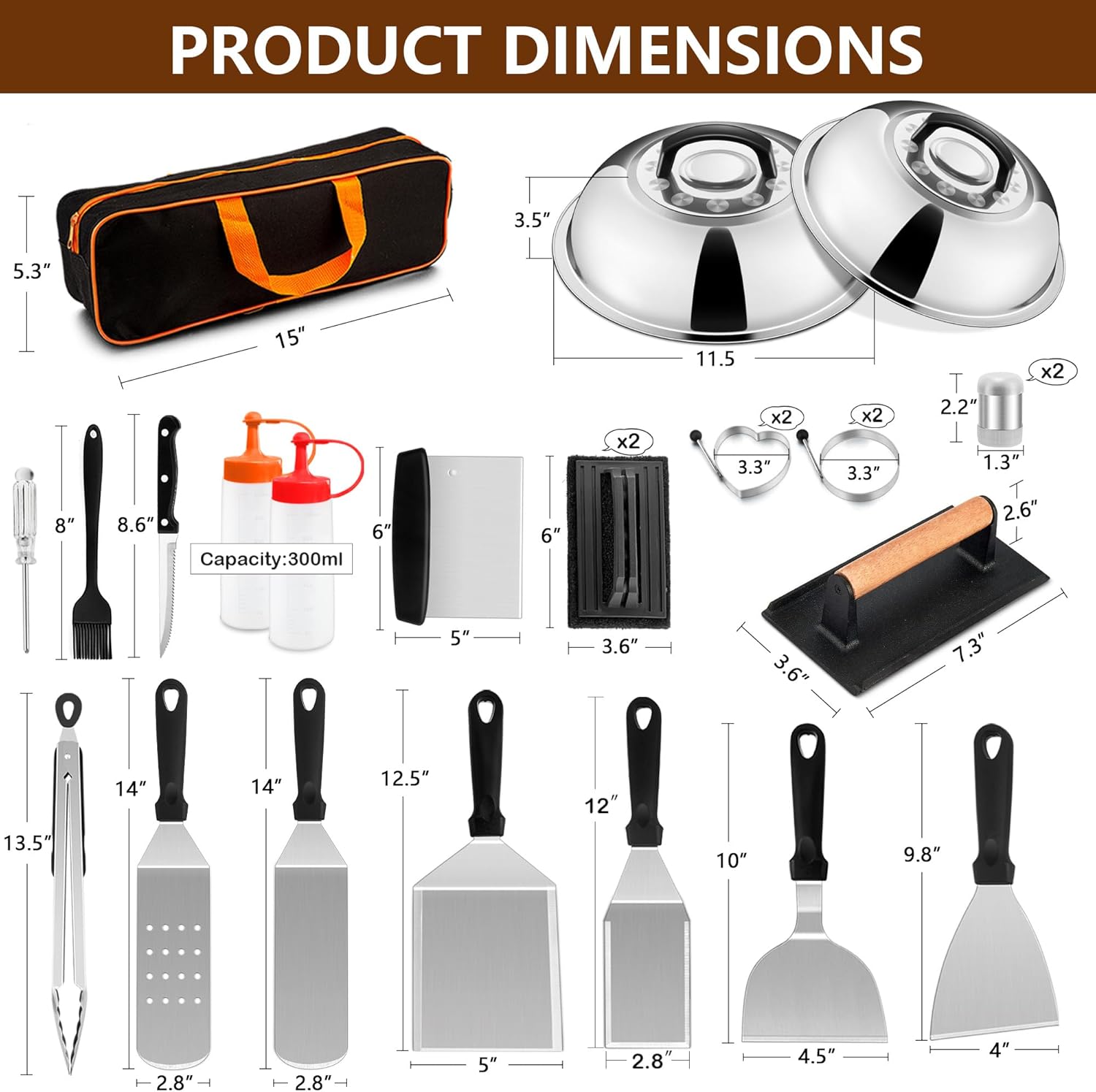 25Pcs Griddle Accessories Kit for Blackstone, Joyfair Stainless Steel Flattop Grilling Spatula Accessory Tools Set with Smash Burger Press Basting Cover for Outdoor BBQ Hibachi Cooking (PP Handle)