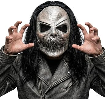 Realistic Skull Mask with Hair Full Head Latex Ghost Masks for Adults Creepy Skeleton Headgear for Halloween Cosplay Party Scary Horror Helmet Costume Props