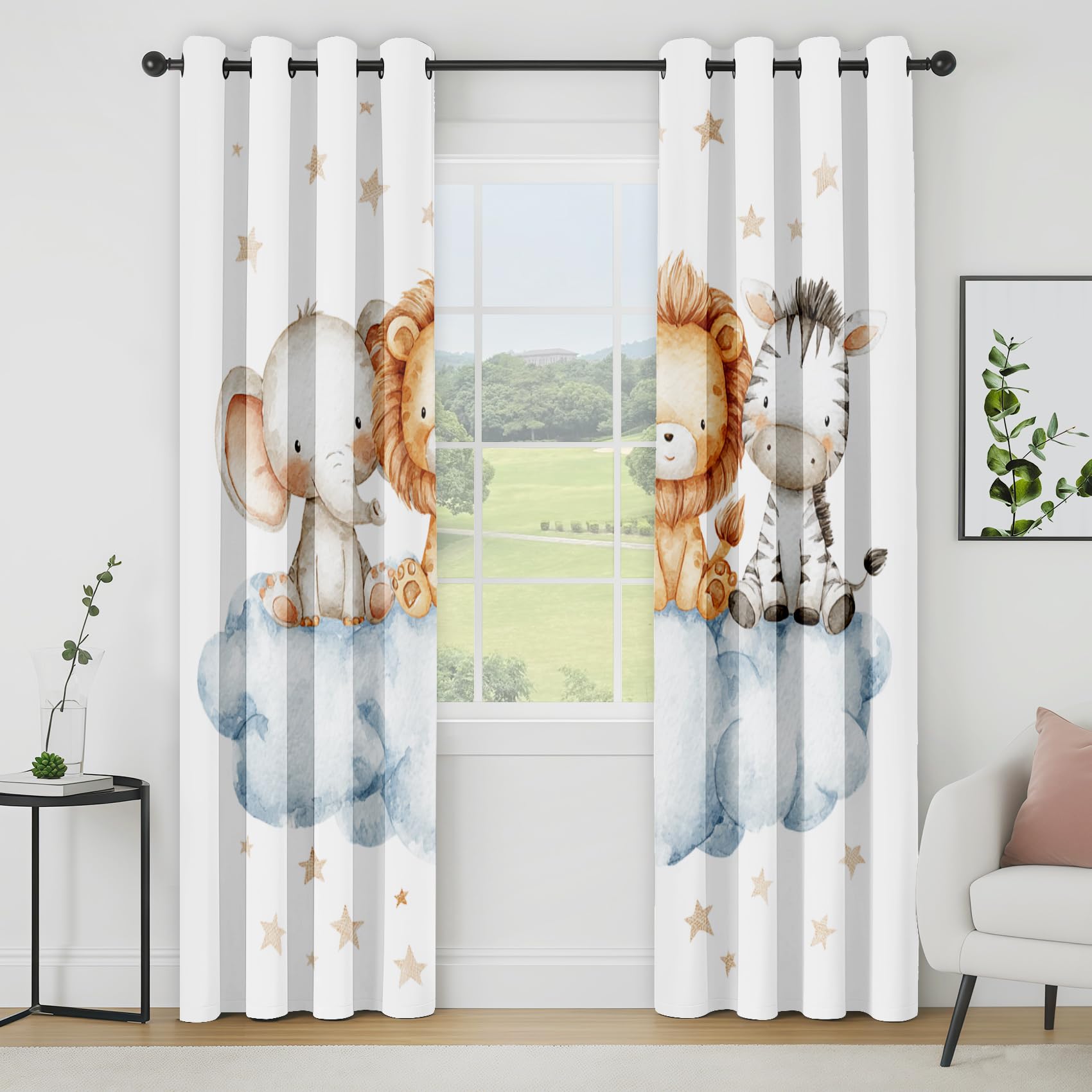 Générique Rideau Occultant Safari Animaux, Motif Lion Éléphant Zèbre, Rideaux Thermiques à Oeillets pour Chambre Salon, Enfants Garçons Filles Lot de 2 Décoration de Fenêtre 140x200 (LxH), &240oT