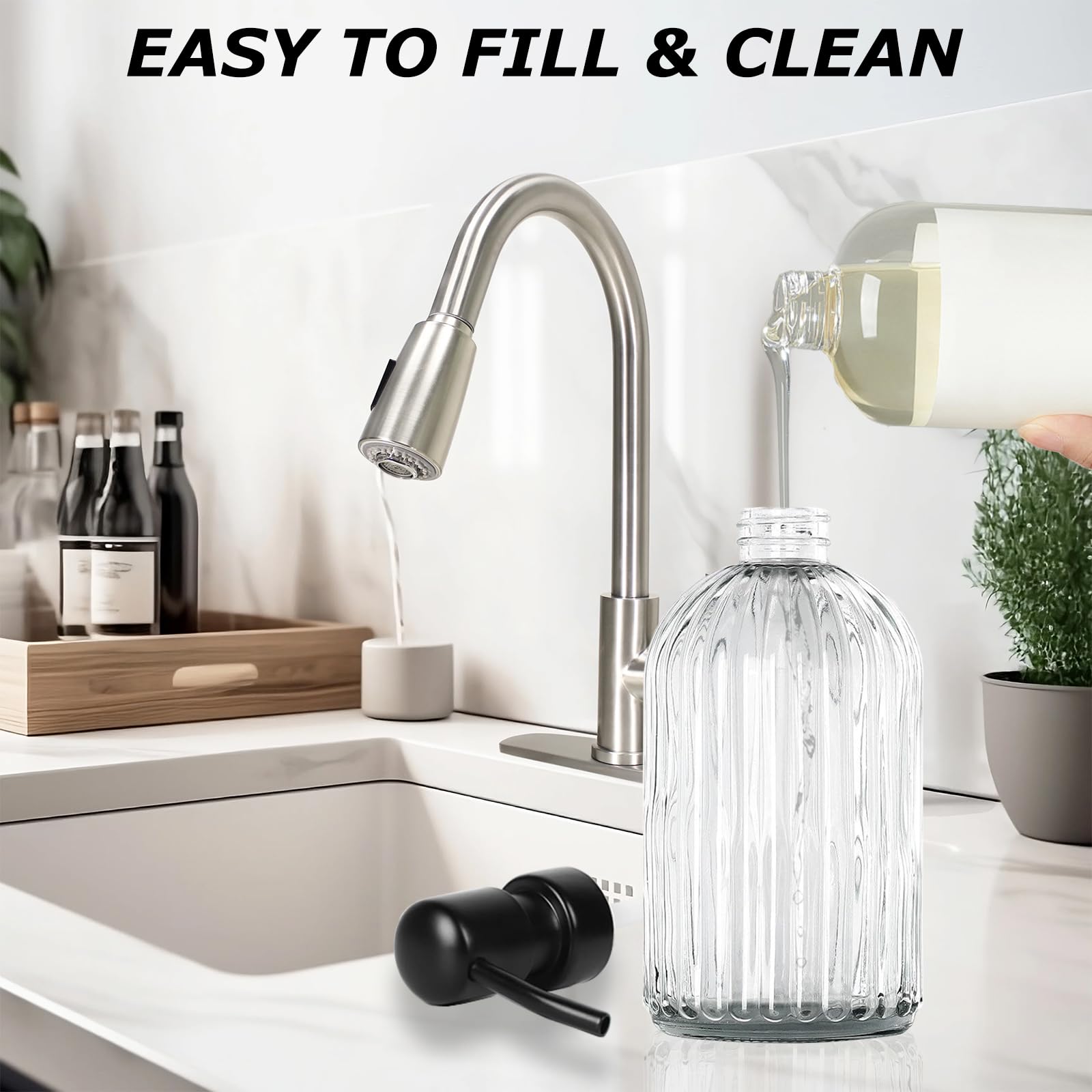 Set di 4 accessori da bagno, accessori da bagno in vetro trasparente, dispenser per sapone, porta spazzolino, tazza e portasapone, set decorativo per bagno, lavandino