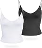 Amilia Women's Basic Solid Deep V Neck Cami Spaghetti Double Layer Crop Tank Tops Casual Shirts