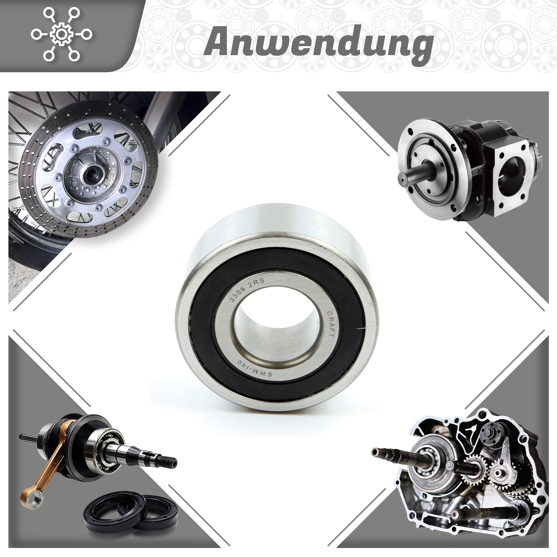 Schrägkugellager 3306 2RS 30x72x30,2mm, DIN 628, zweireihig, Reibungsarm, abgedichtetes Lager für radiale & axiale Belastungen, Ideal für Industrie- & Automobilanwendungen