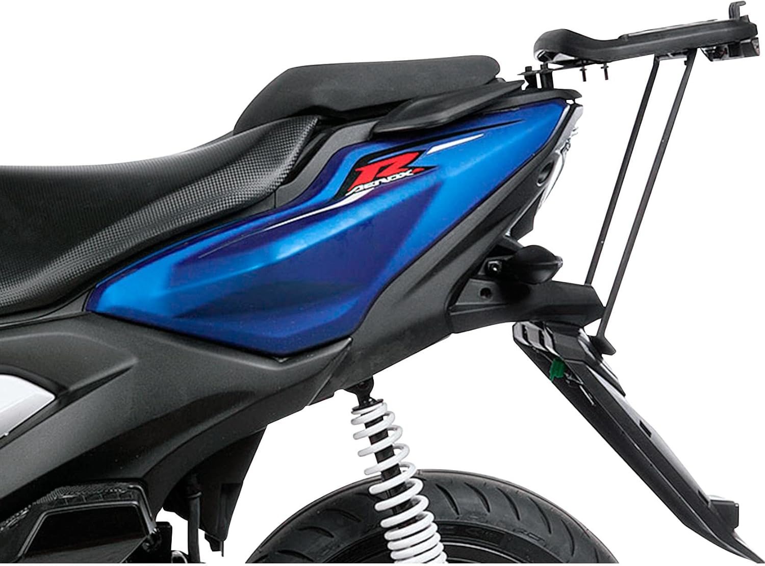 SHAD K0ZR71ST Top Case Fitting Kit installed on a Kawasaki motorcycle, showing the rear rack without a top case.