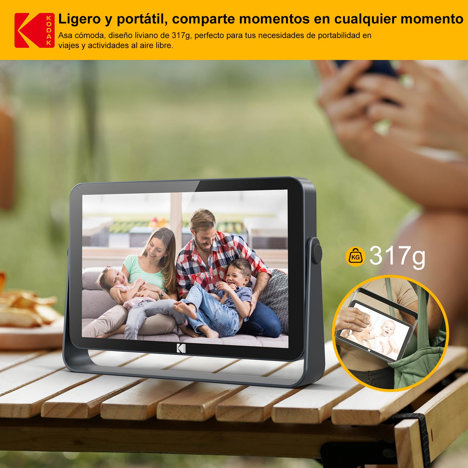 KODAK Marco de Fotos Digital WiFi de 10.1 Pulgadas con Batería de 4000mAh, Pantalla Táctil IPS G+G de 1920x1200, Compartir por WiFi, Memoria de 32 GB Integrada, Rotación Automática, Marco Metálico