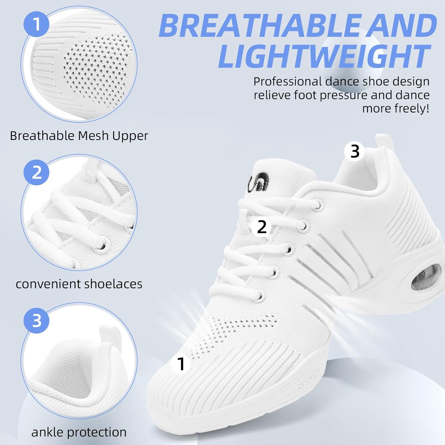 PPQ Women's Jazz Shoes Lace-up Sneakers Modern Dance Shoes Air Cushion Platform Walking Dance Shoes - Image 3