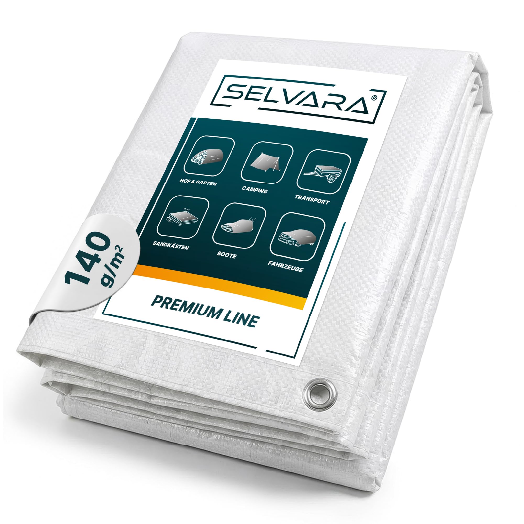 Bâche de Protection extérieure 140g/m² | Bâche Premium Line 4m x 4m | Bâches Multiusage Blanches | Anti-déchirure et Protection UV | Bâches en polyéthylène avec œillets I Large Choix de Tailles