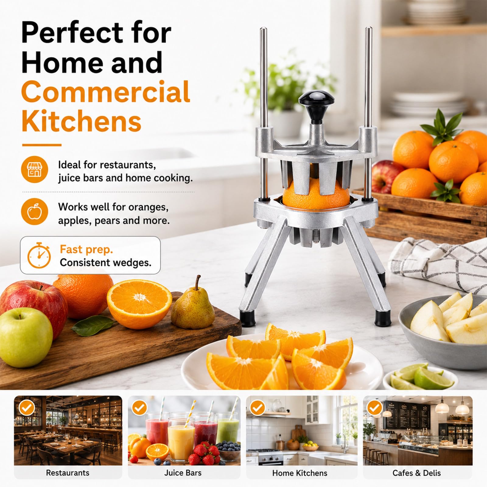 Manueller Obst- und Gemüseschneider mit Edelstahlklingen 8-Section | Robuster Profi-Schneider für Zitronen und Limetten – ideal für Bars, Restaurants, Partys und die heimische Küche