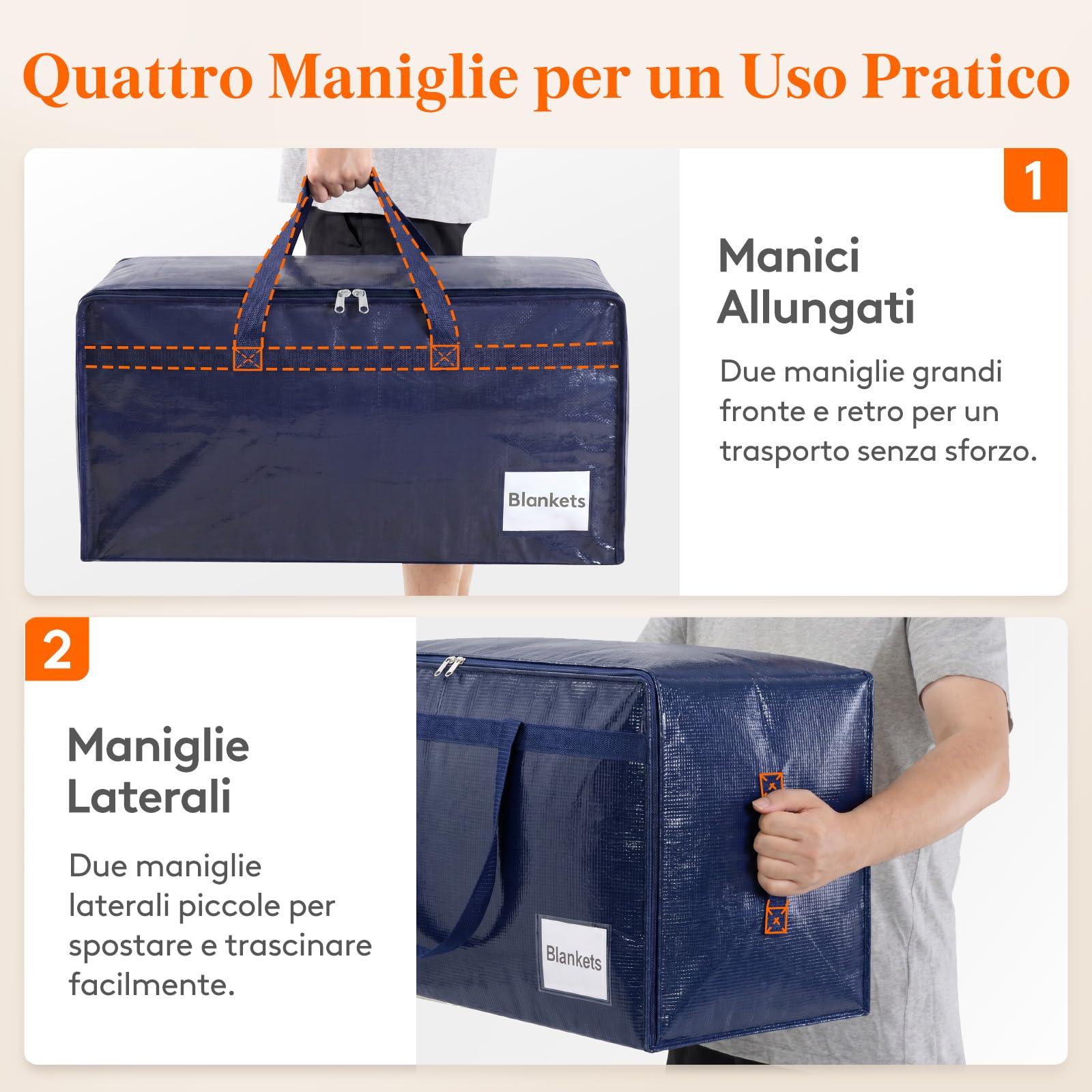 Lifewit Set di 4 Grandi Scatole per Armadio 90 L, Borse Trasloco con Manici, Contenitore Pieghevole per Piumoni, Coperte, Vestiti, Blu
