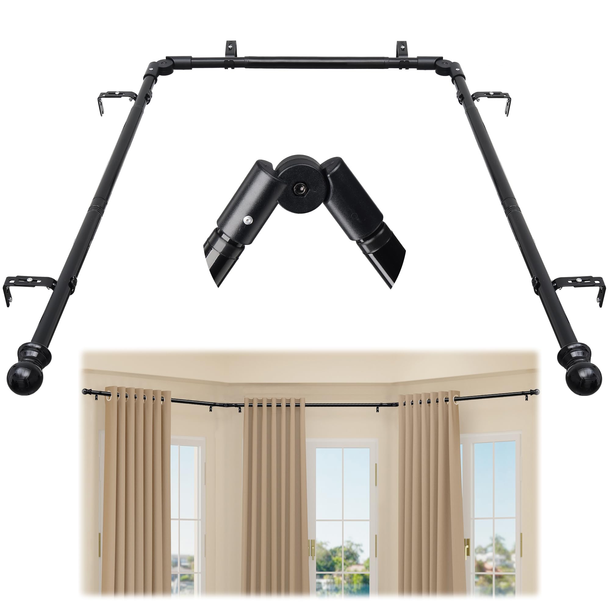 Bastone Per Tende A Golfo Nero – Regolabile 150-200 Cm – Diametro 2,5 Cm – 3 Lati – Per Soggiorno E Camere - 4