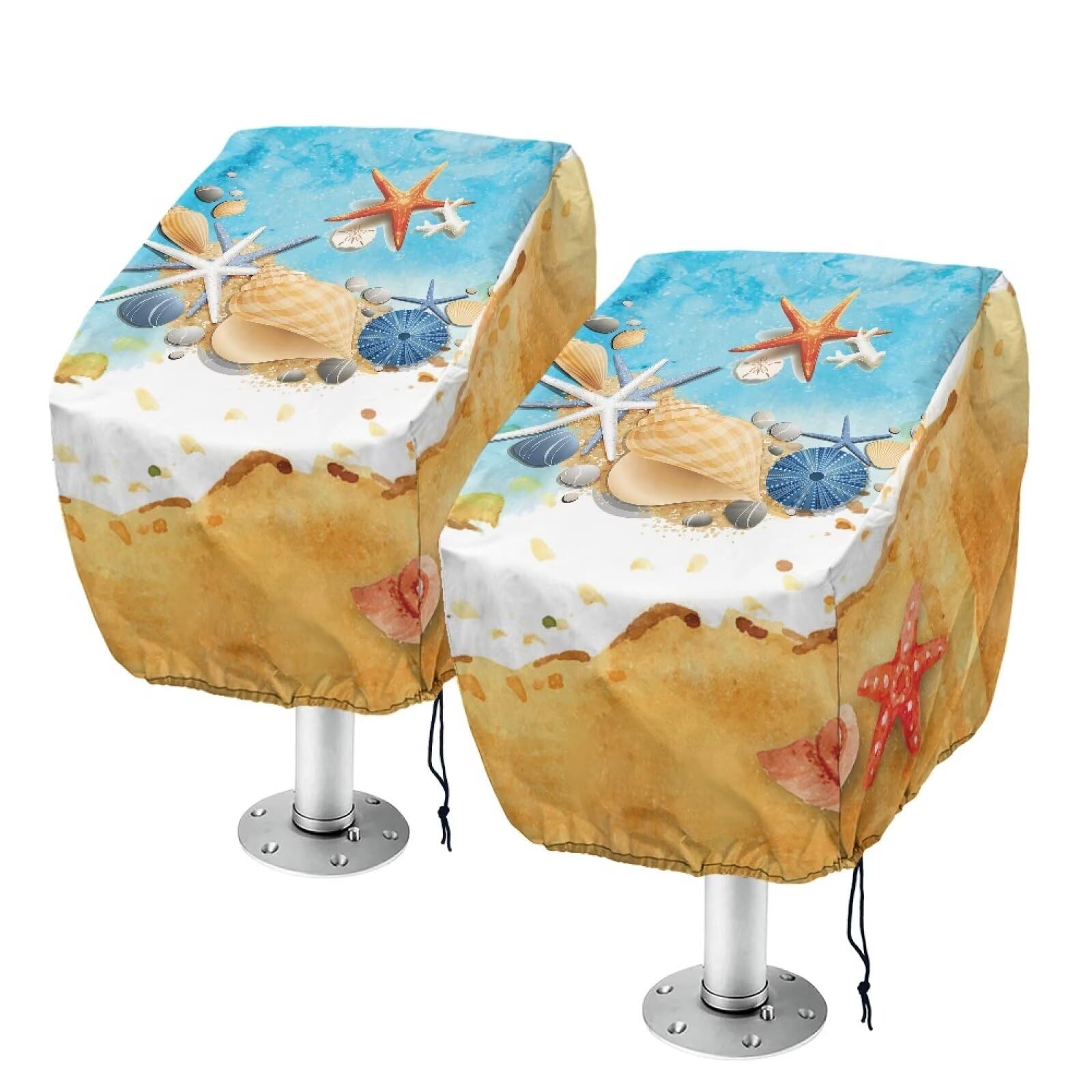 Mumeson Starfish Shells Boat Seat Cover Waterproof Captains Chair Seat Covers UV-Resistant 2 Pack Elastic Captain Chairs Seat Covers Quick-Install,