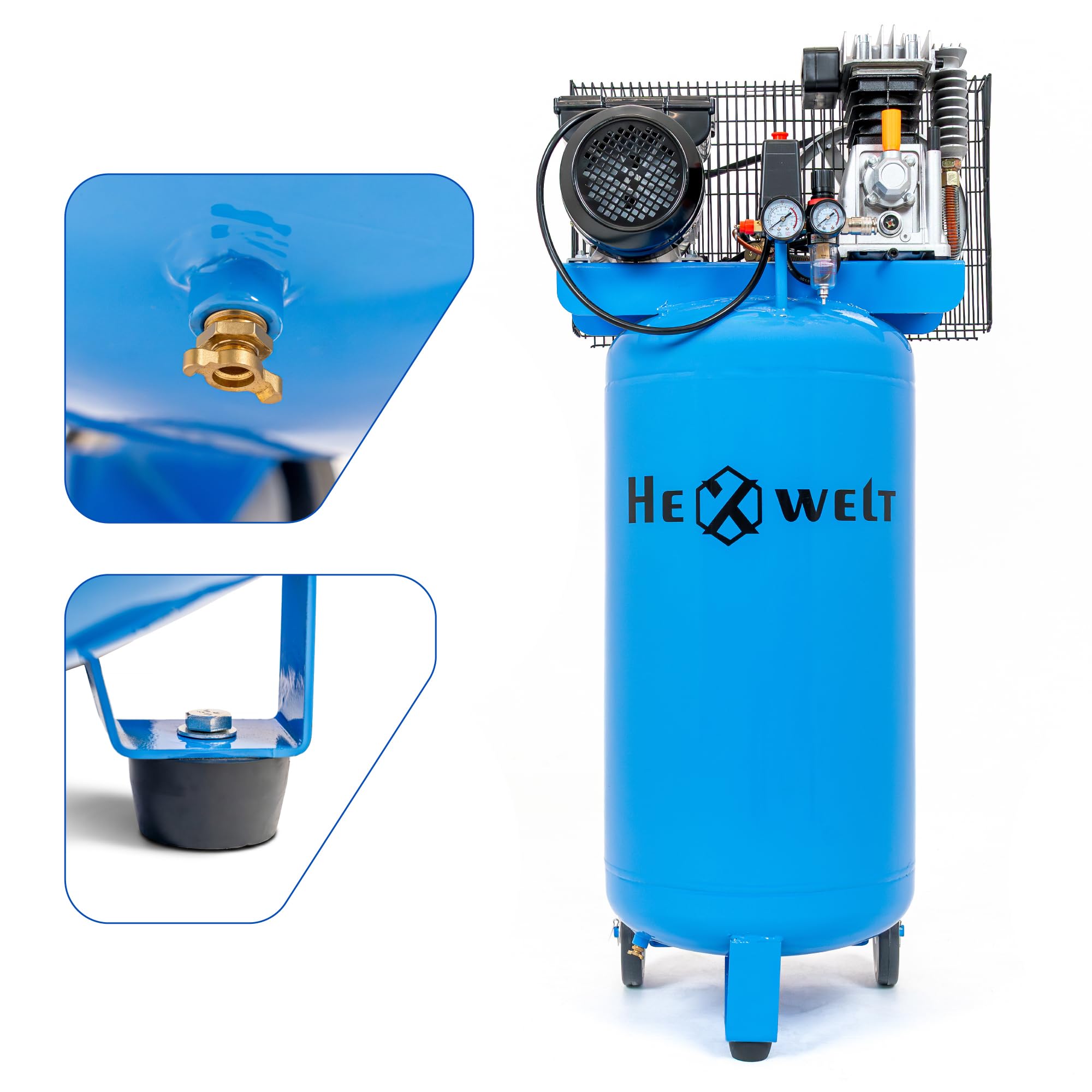 Compresor 100L, 8 Bar, 1800W/2200W/3300W, sin aceite/lubricado, 1/4", regulador, 2 salidas, manómetro, para taller, garaje, neumáticos y pintura (KP-100L)