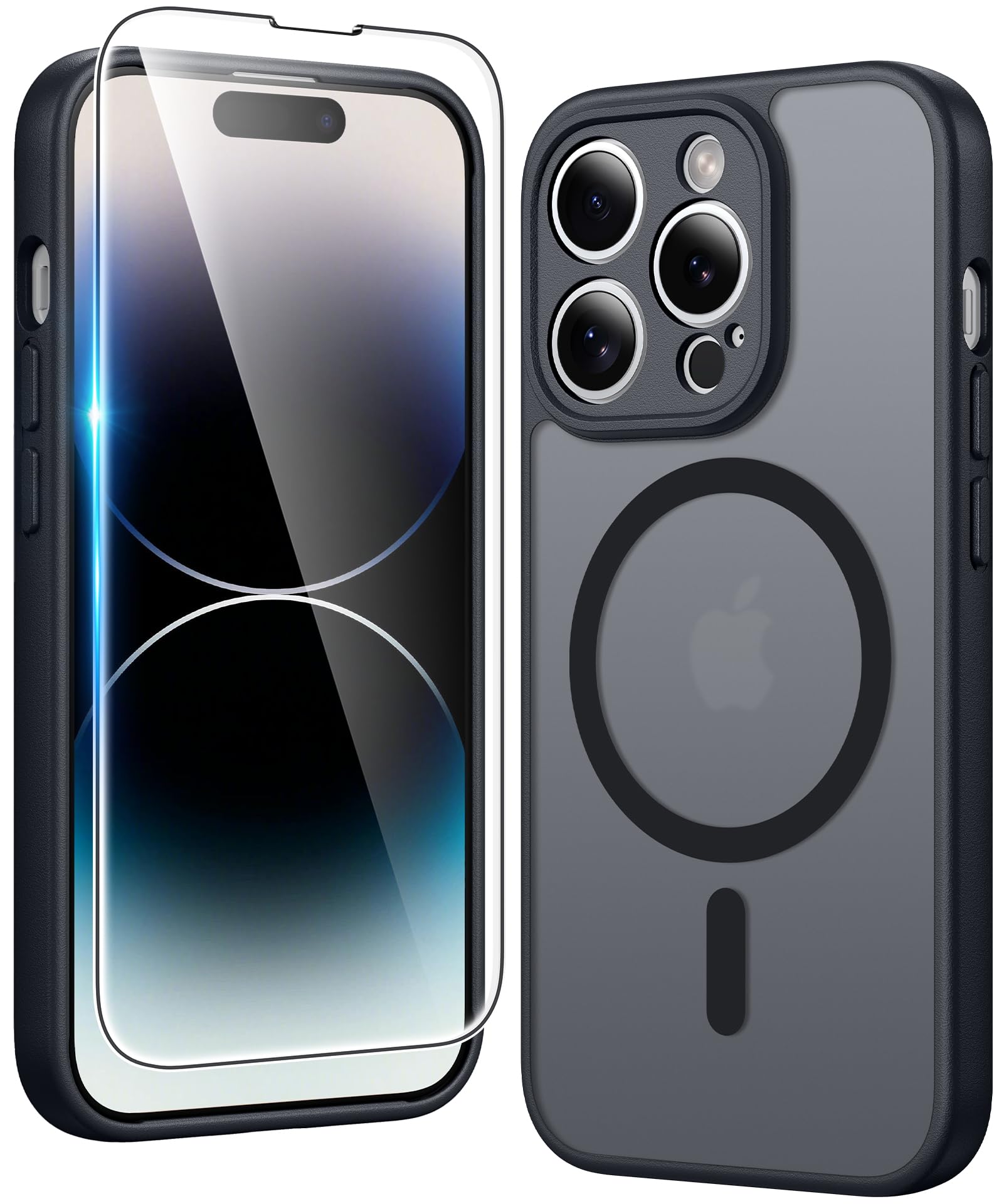 FNTCASE for iPhone 14 Pro Case Compatible with Magsafe Matte Phonecase | Screen Protector, Military Grade Drop Protection, Slim Magnetic Phone Cases, Shockproof Bumper, Translucent Cell Cover