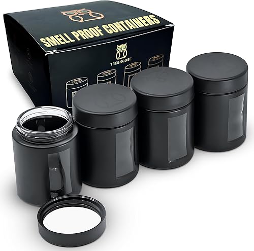 Treehouse Frasco para almacenar (4 oz/120mL) Frascos de visualización para hierbas, especias, café, tés y más, frasco hermético, vidrio con gruesa