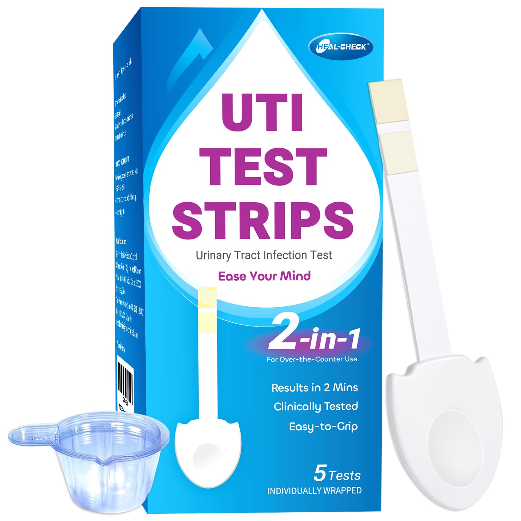 HEAL-CHECK 5 Pack UTI Test Strips, Urinary Tract Infection Test Kit for Women Men, Accurate Result in 2 Minutes, Monitor Bladder Health at Home,