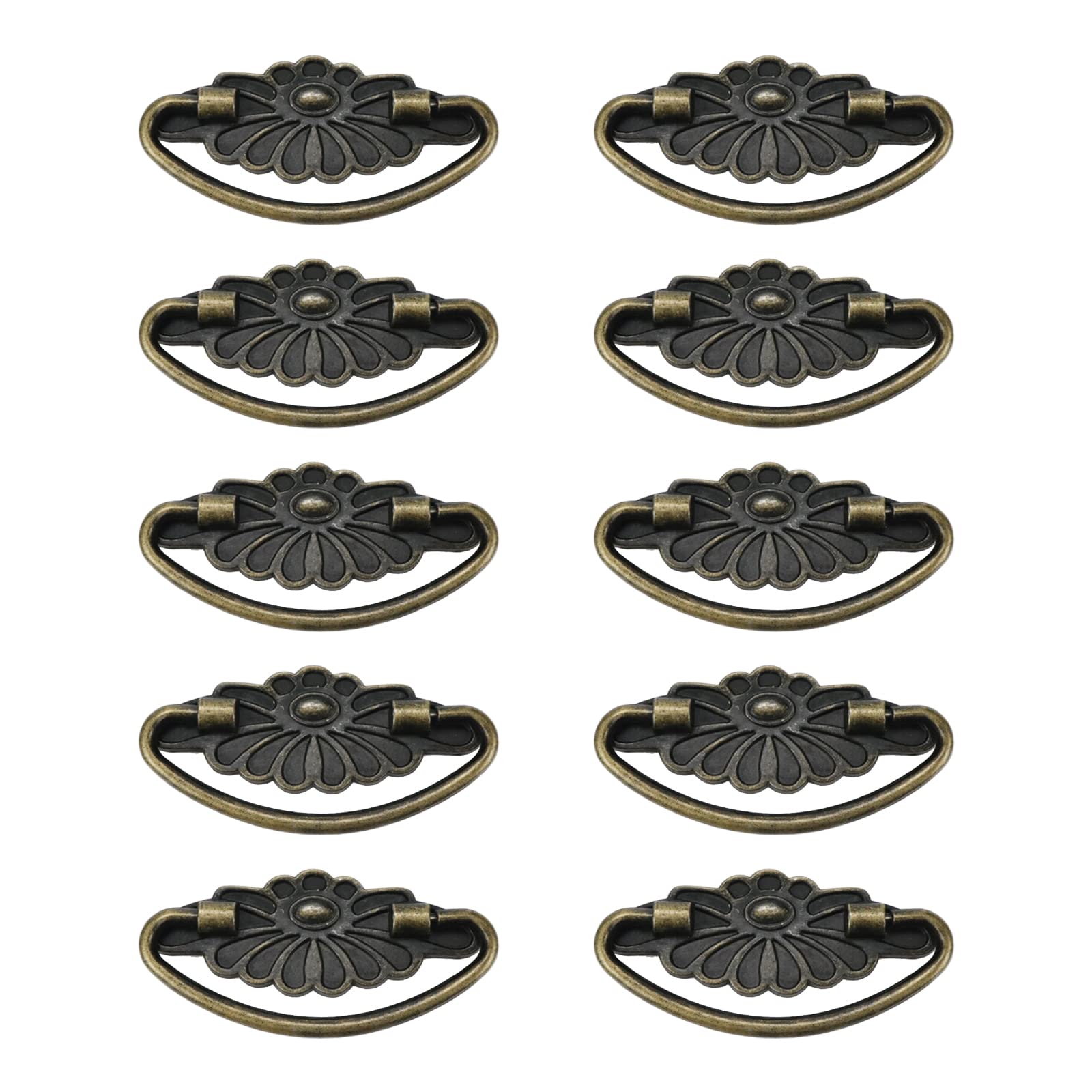 FarBoat 10pcs Vintage Style Bail Handles Bonze Tone Decorative Drop Pulls for Doors Furnitures Woodboxes (Overall 79x38mm Hole Centers 39mm/1.53")