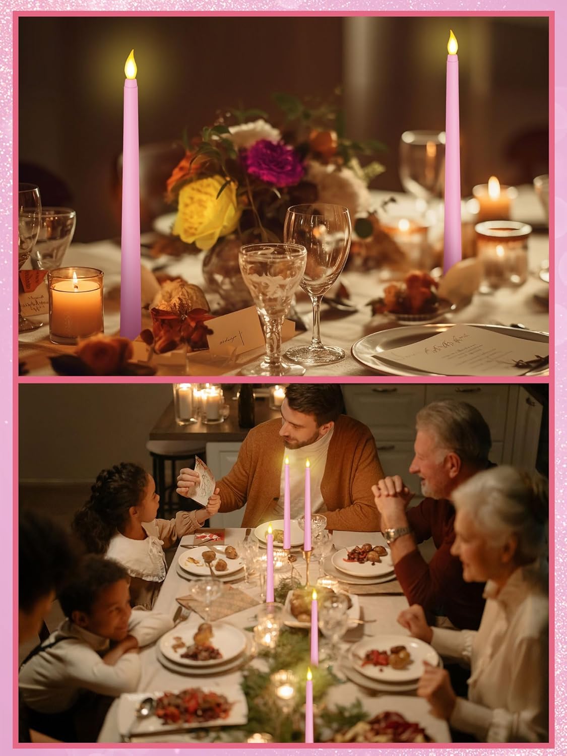 Treela 72 Pcs Flameless LED Taper Candles Battery Operated Candles Bulk 11 Inch Flickering Fake Candlesticks with Warm Light for Valentines Day Church Wedding Party Battery Not Included(Classic,Pink)