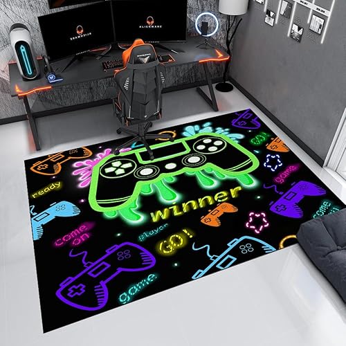 Miniatura 5 de Alfombra de área de juegos con controlador de juegos para jugadores, niños y adolescentes. Alfombra fresca para dormitorio, suave y antideslizante,