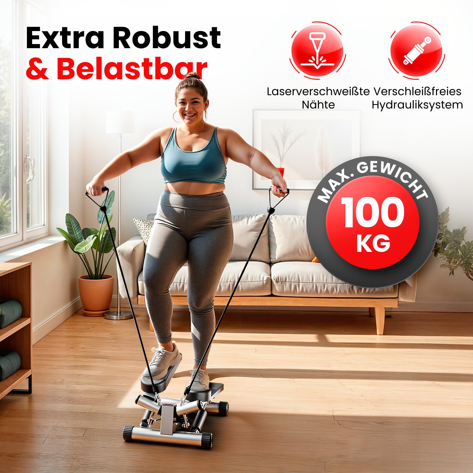 Ultrasport 2-in1 Premium Mini Stepper with Resistance Bands I Fitness Steppers for Exercise Workout with Non-Slip Pedals and LCD Monitor, Exercise Stepper for Home Full Body Cardio Training