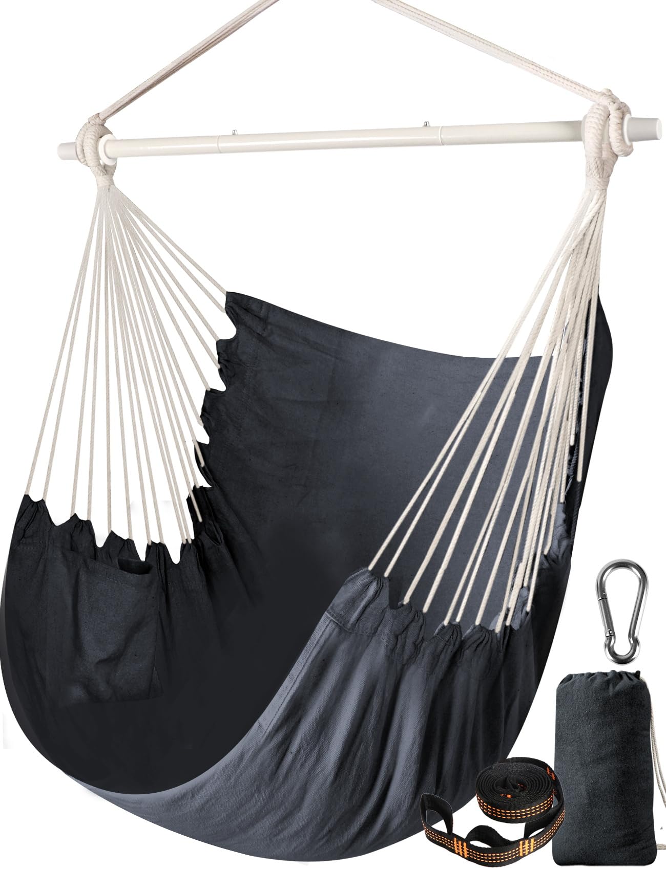 Chihee Hammock Chair Swing Chair Strong Metal Collapsible Spreader Bar Portable Hanging Chair Max 330 lbs Comfy Seat Patio Lawn Chair Cotton Blended for Superior Comfort Durability Indoor Outdoor