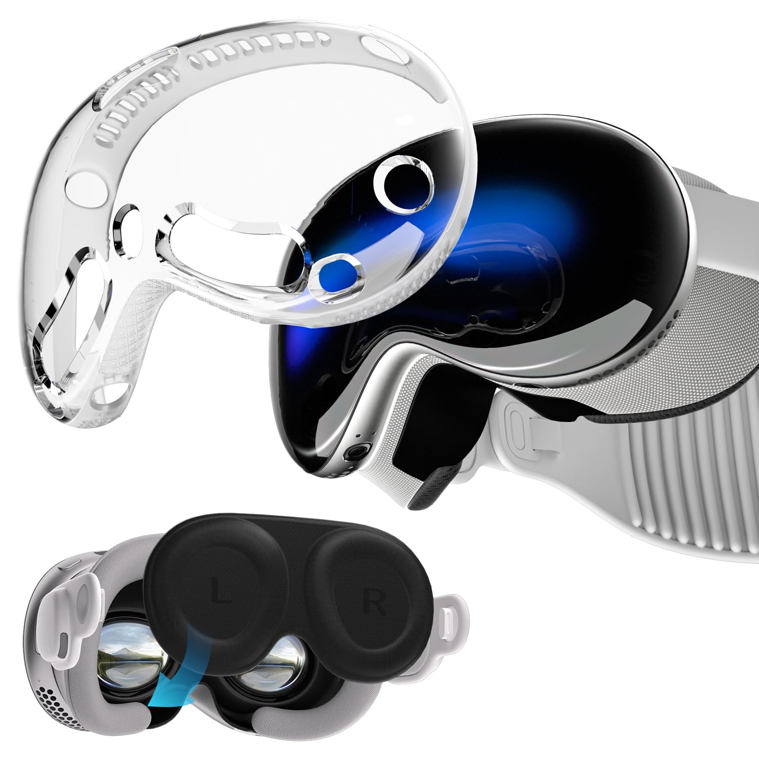 CloudValley Funda para Apple Vision Pro, Accesorios con Cubierta Lente a Prueba de Polvo, [Orificios Precisos de Puerto] Cubierta Clara Anti-Arañazos de TPU para Auriculares VR 2024