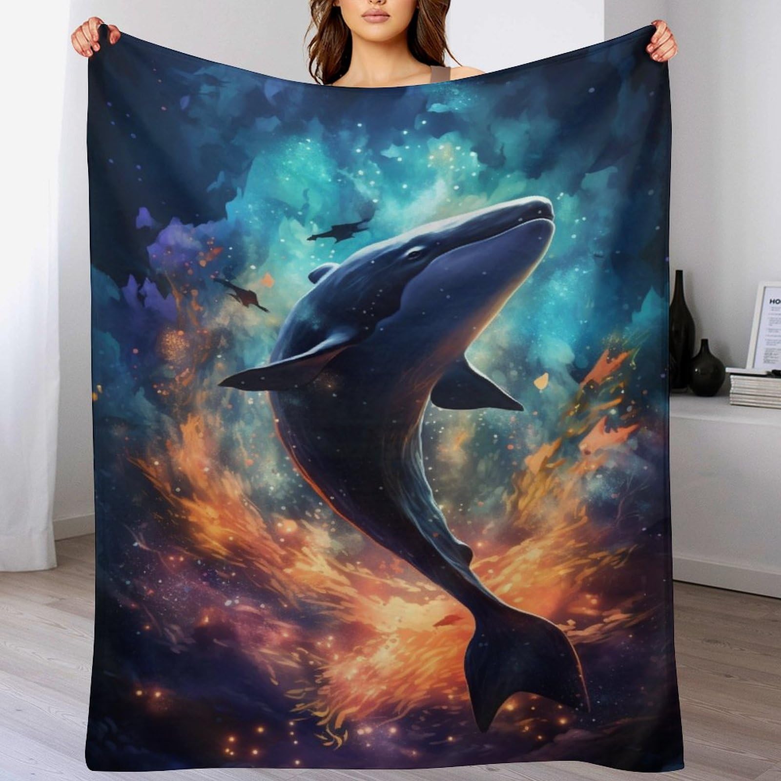 Couverture baleine chaude et lavable en machine pour l'hiver