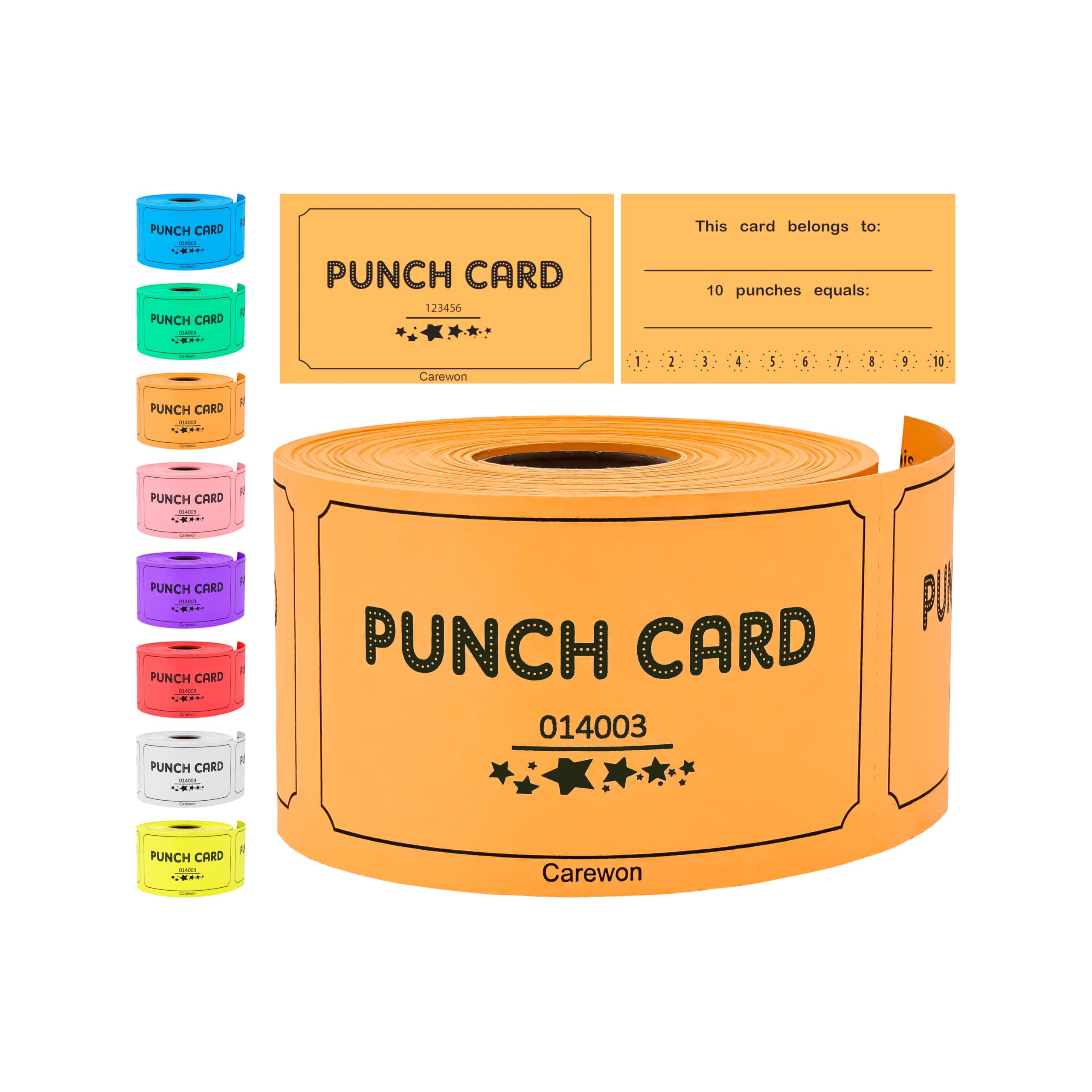 Carewon 250 Punch Cards, Orange (1 of 8 Colors), Incentive & Loyalty Reward Cards for Business, Gym, Salon & More