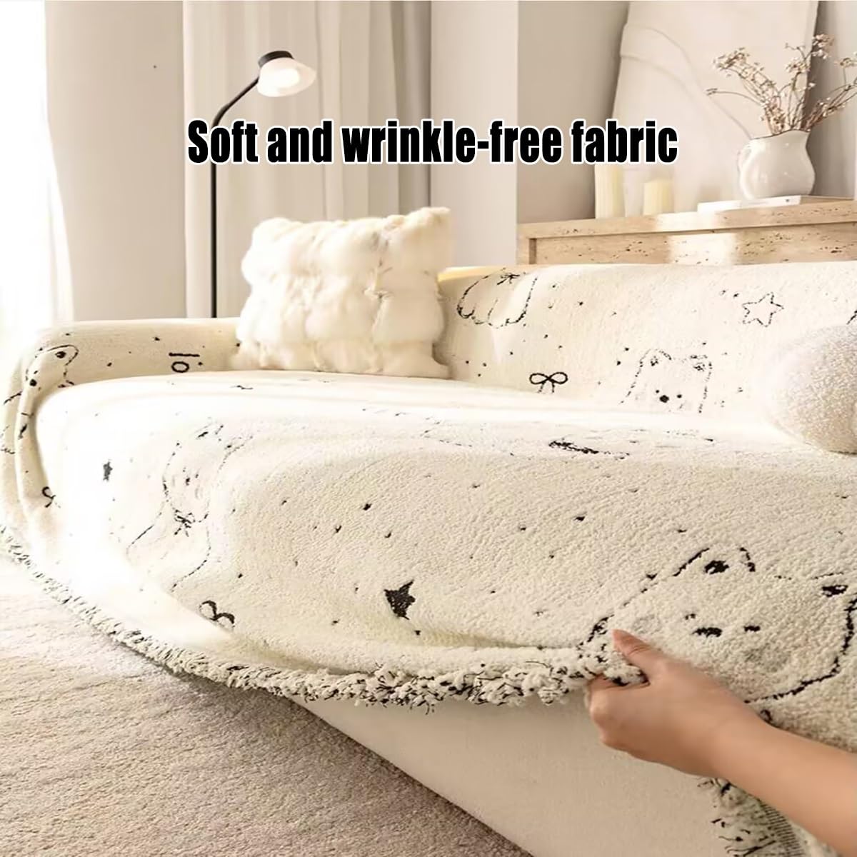 Tapis de Canapé pour Les 4 Saisons,Protection de Canapé pour Chien,Couvre Jeté de Sofa 1 2 3 4 Places,Housse D'Assise AntidéRapante et Douce(C3 White,180x460cm)