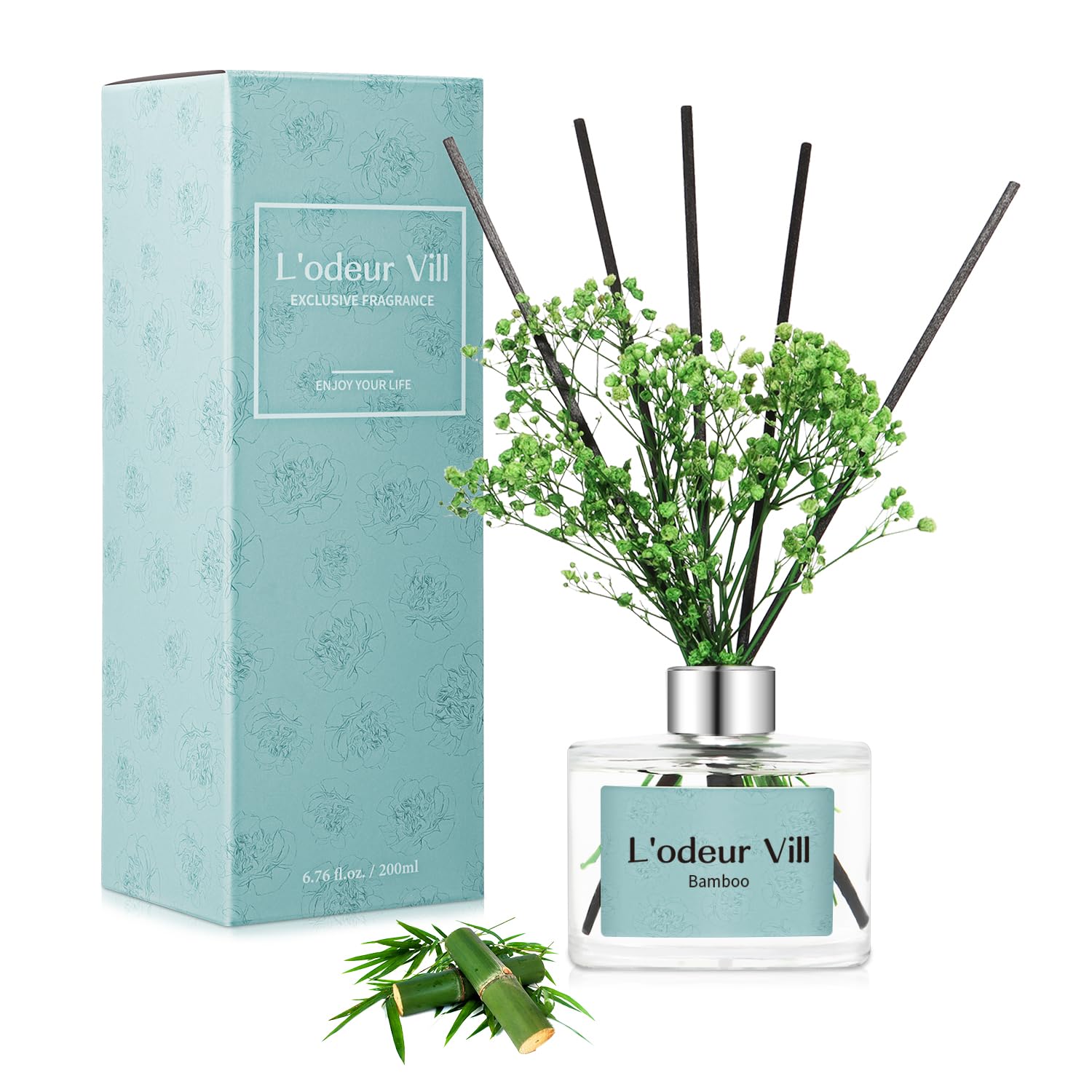 Diffuseur de parfum d'ambiance en bambou pour décorer une étagère de salon